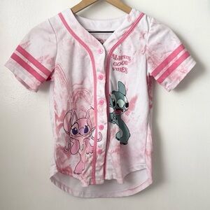 girls disney stitch pink & white jersey
